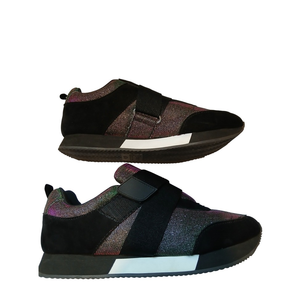 Juicy Couture Women's Glitter Sneakers Rainbow Sparkle Black Velcro Shoes 10 - Picture 6 of 8